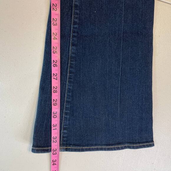 Paige Canyon Medium Dark Blue Wash Flare Leg Low Rise Denim Jeans W28 - Picture 13 of 14